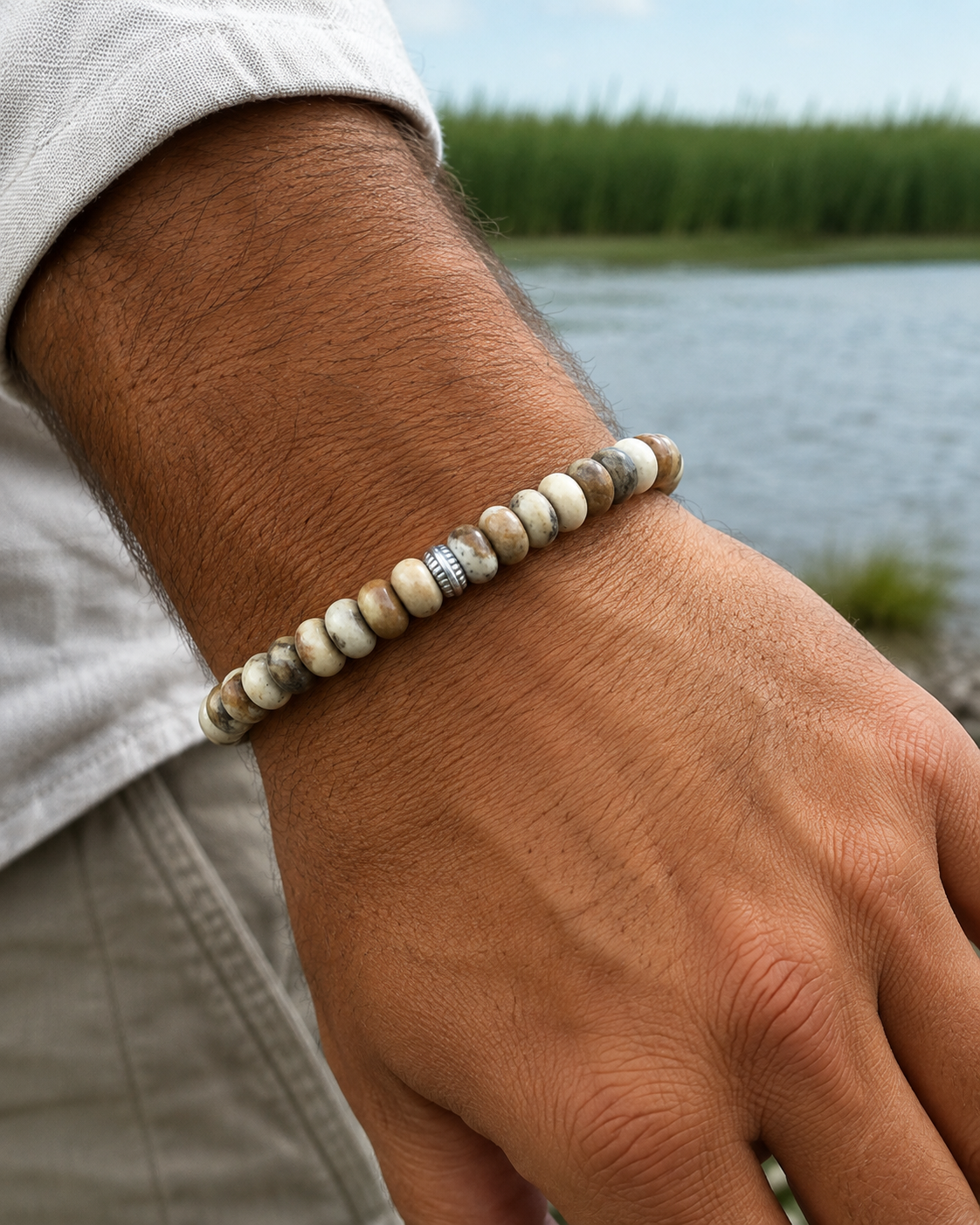 Bracelet Jaspe paysage Pour Homme(Réconfort)
