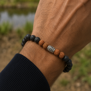 Bracelet Rudraksha, Pierre de lave Pour Homme (ANCRAGE ET STABILITE )