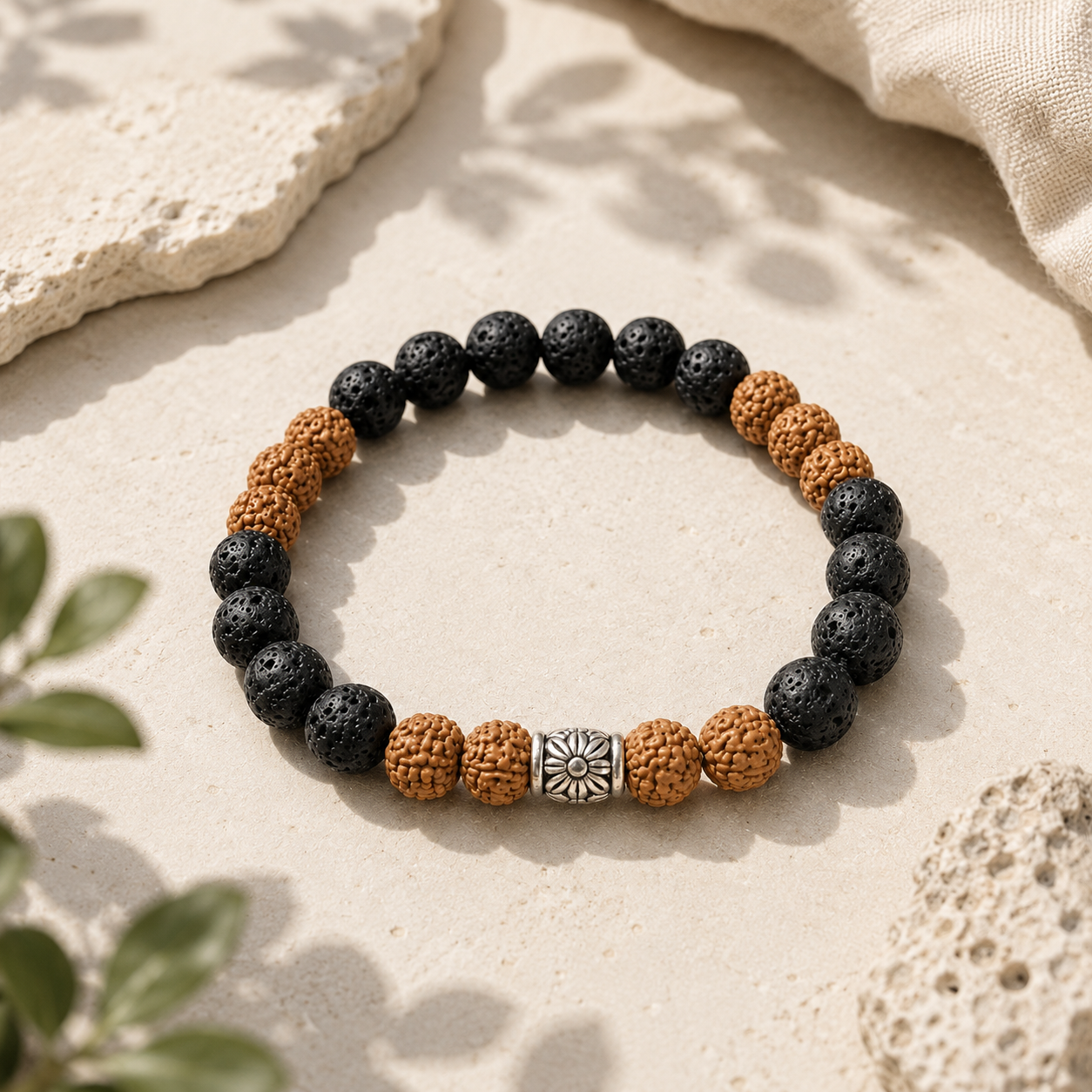 Bracelet Rudraksha, Pierre de lave Pour Homme (ANCRAGE ET STABILITE ) – Image 2