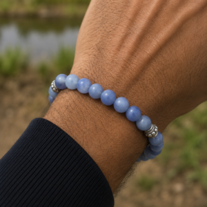 Bracelet Aventurine Bleue Pour Homme (Sagesse)