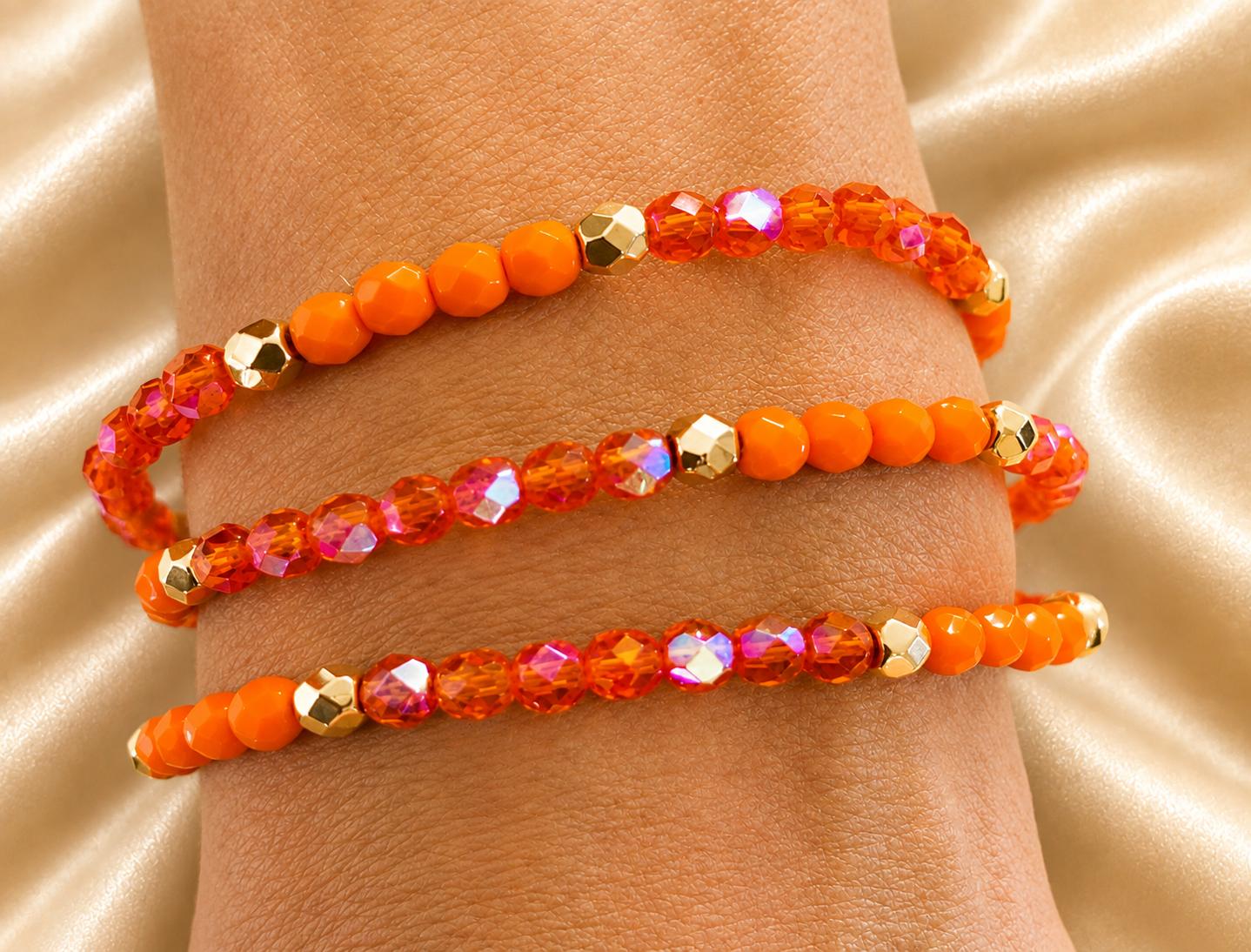 Bracelet 2-en-1 en verre – Éclat Mandarine