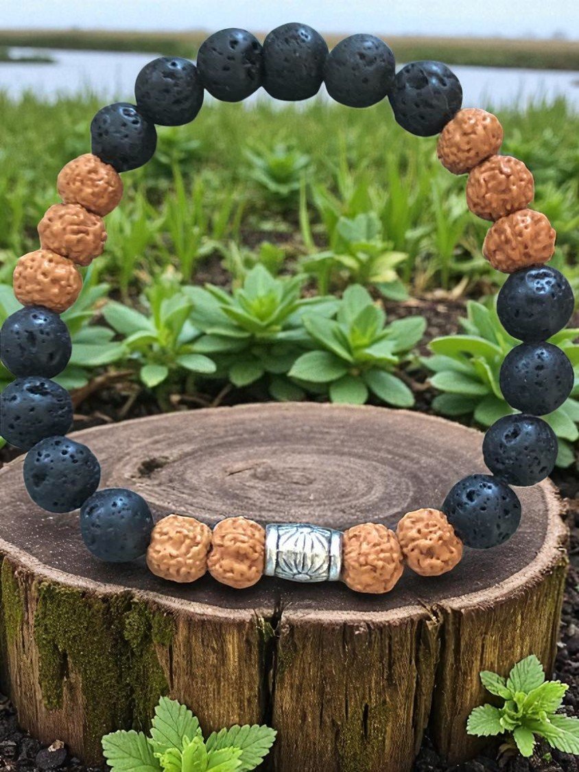 Bracelet Rudraksha, Pierre de lave Pour Homme (ANCRAGE ET STABILITE ) – Image 3