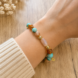 Bracelet Amazonite, Cornaline et Pierre du Soleil " Joie de Vivre "