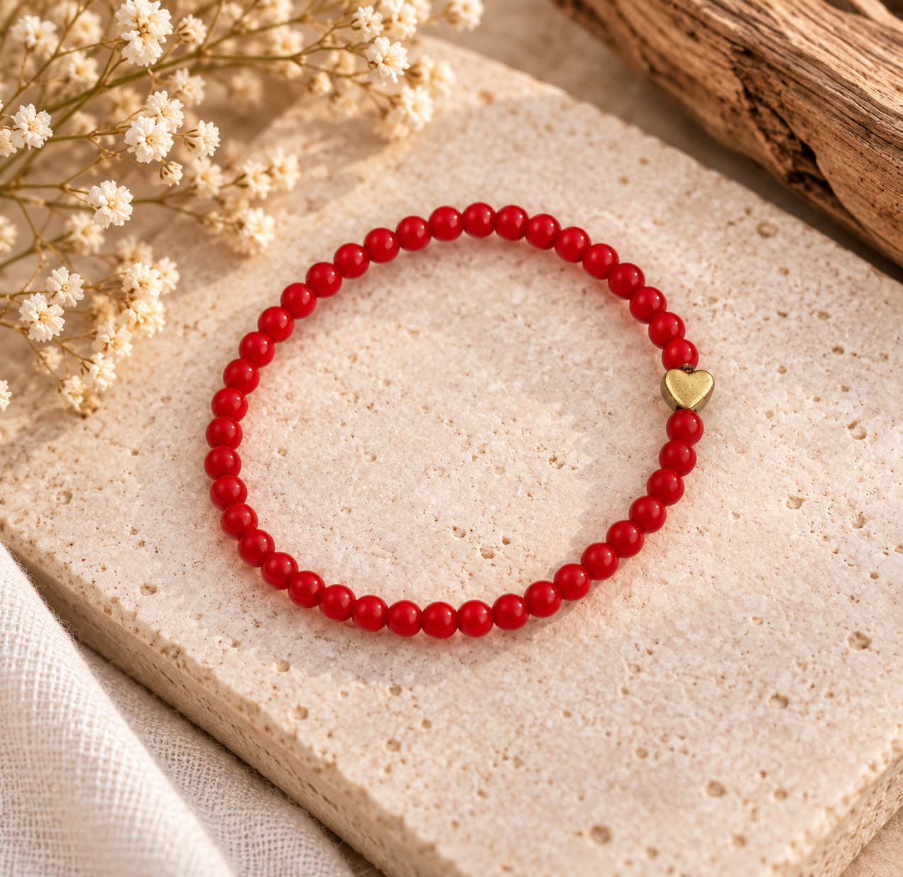 Bracelet en perles fantaisie Cœur en hématite dorée – Image 2