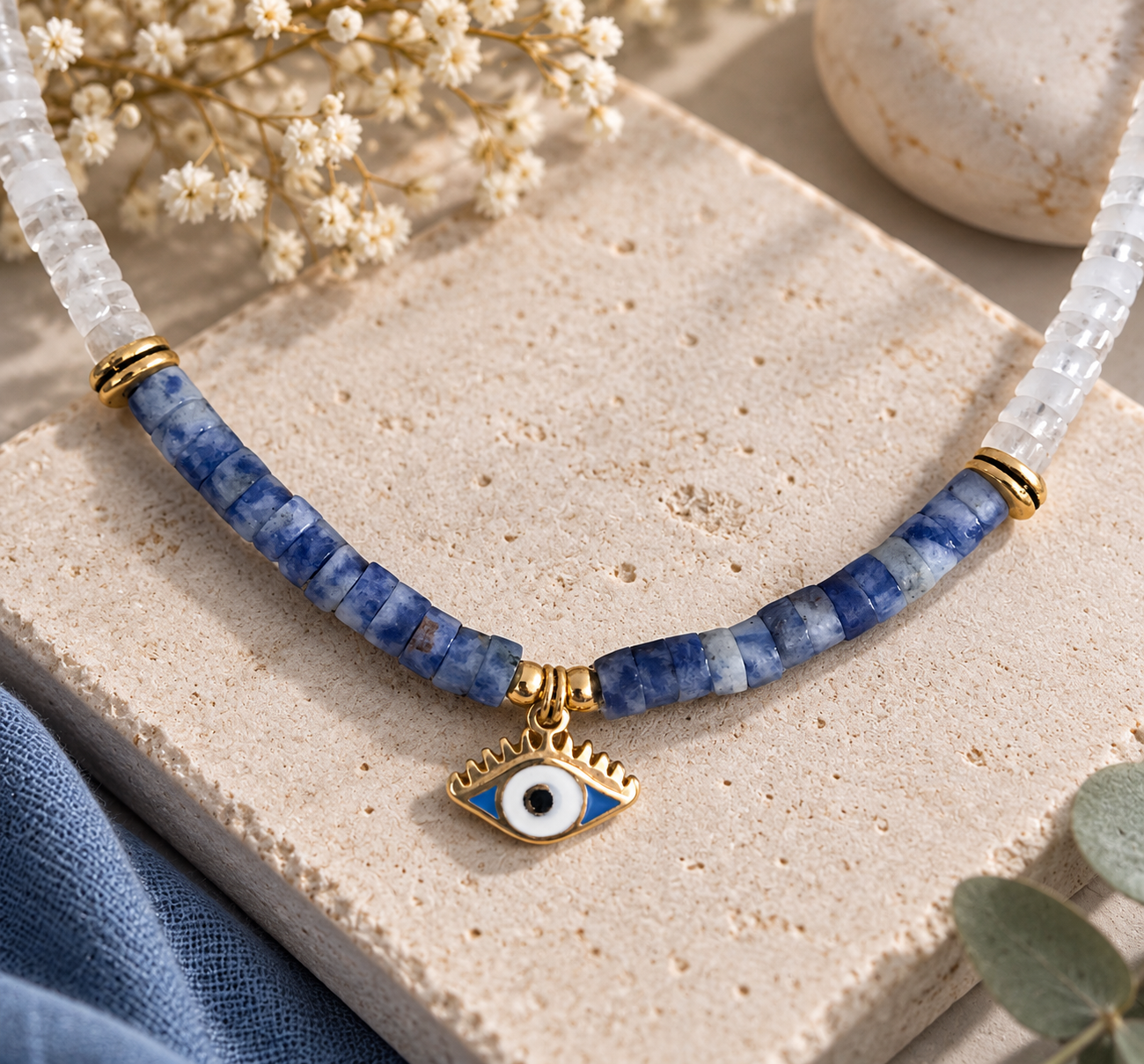 Collier Lapis-Lazuli/ Cristal/Œil Grec – Image 3