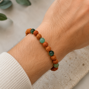Bracelet Jade Verte, Agate Mousse et Aventurine Verte et Graines de Rudraksha " Abondance "