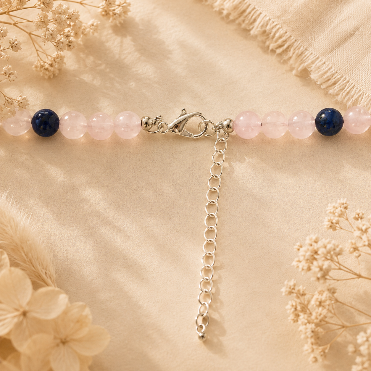 Collier Quartz Rose & Lapis-Lazuli – Cœur Swarovski – Image 4