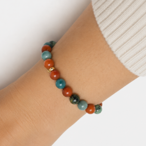 Bracelet Jaspe Rouge, Cornaline, Emeraude et Turquoise." Immunité "