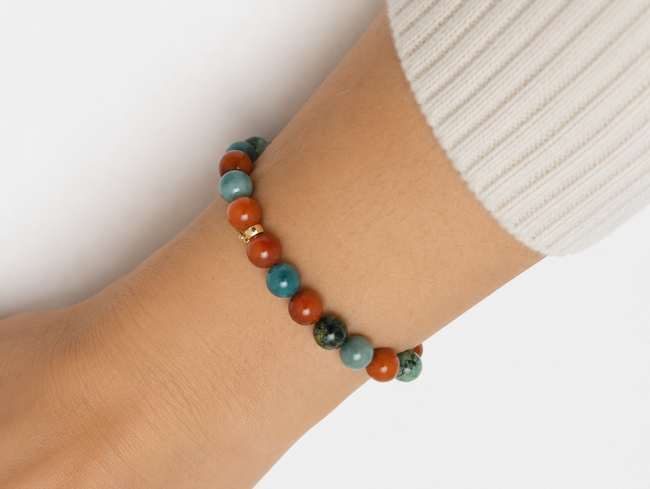 Bracelet Jaspe Rouge, Cornaline, Emeraude et Turquoise." Immunité "