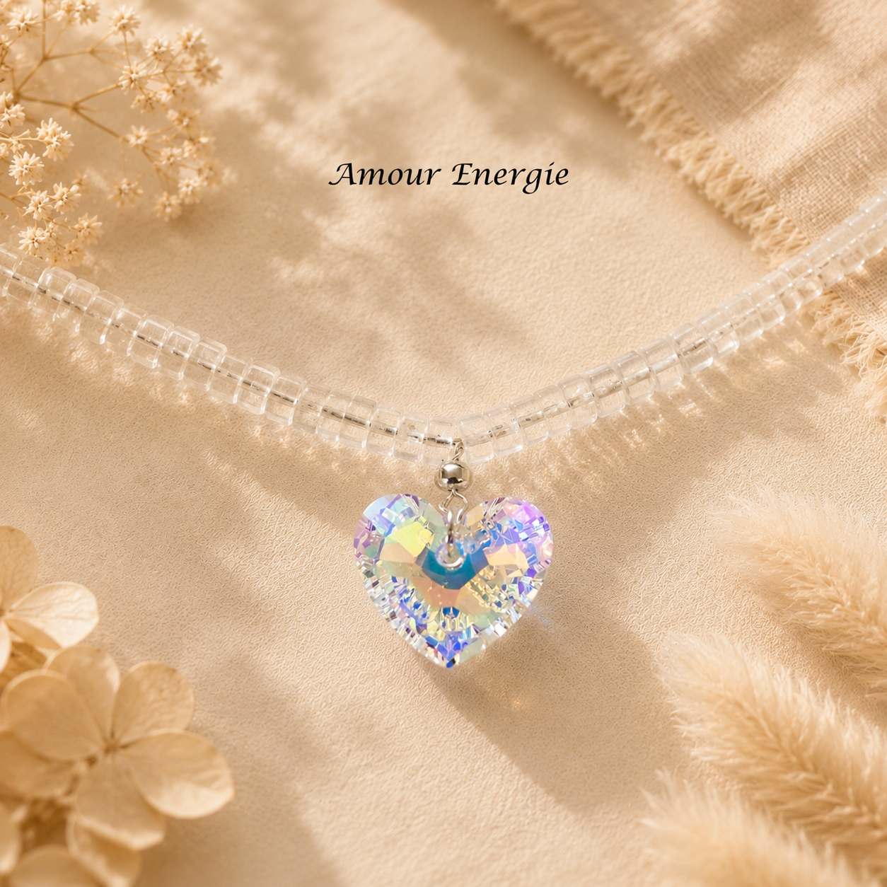 Collier Quartz Rose & Lapis-Lazuli – Cœur Swarovski – Image 3