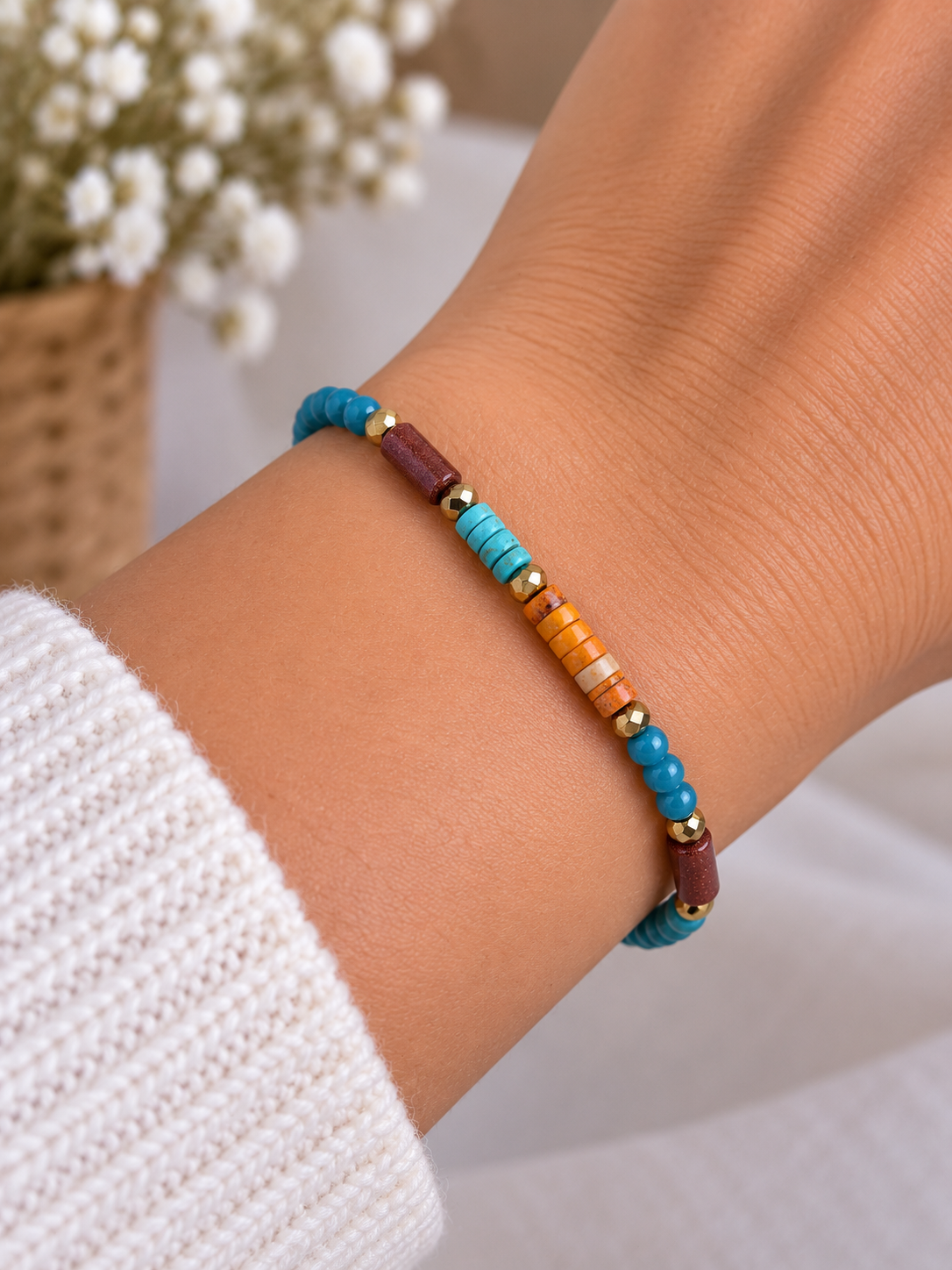 Bracelet fantaisie – Turquoise, Jaspe & Agate