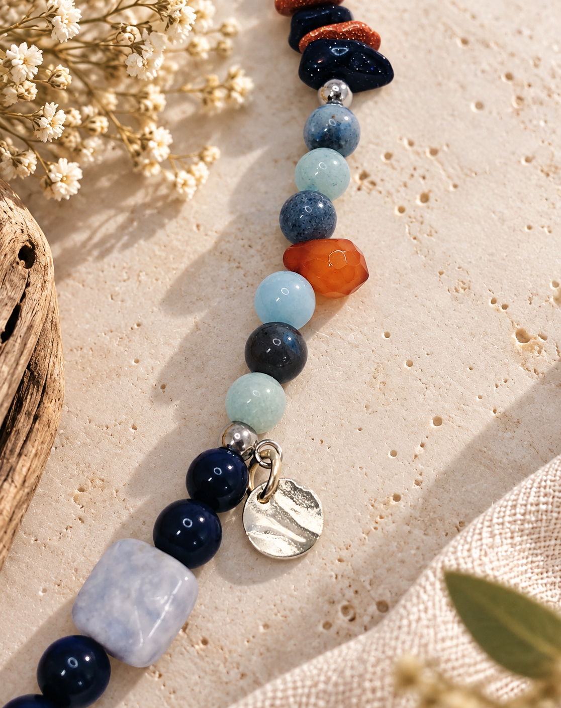 Collier Pierres de Iolite, Œil de Tigre Bleu, Aigue-Marine & chips d’Agate. Perles Naturelles – Image 3