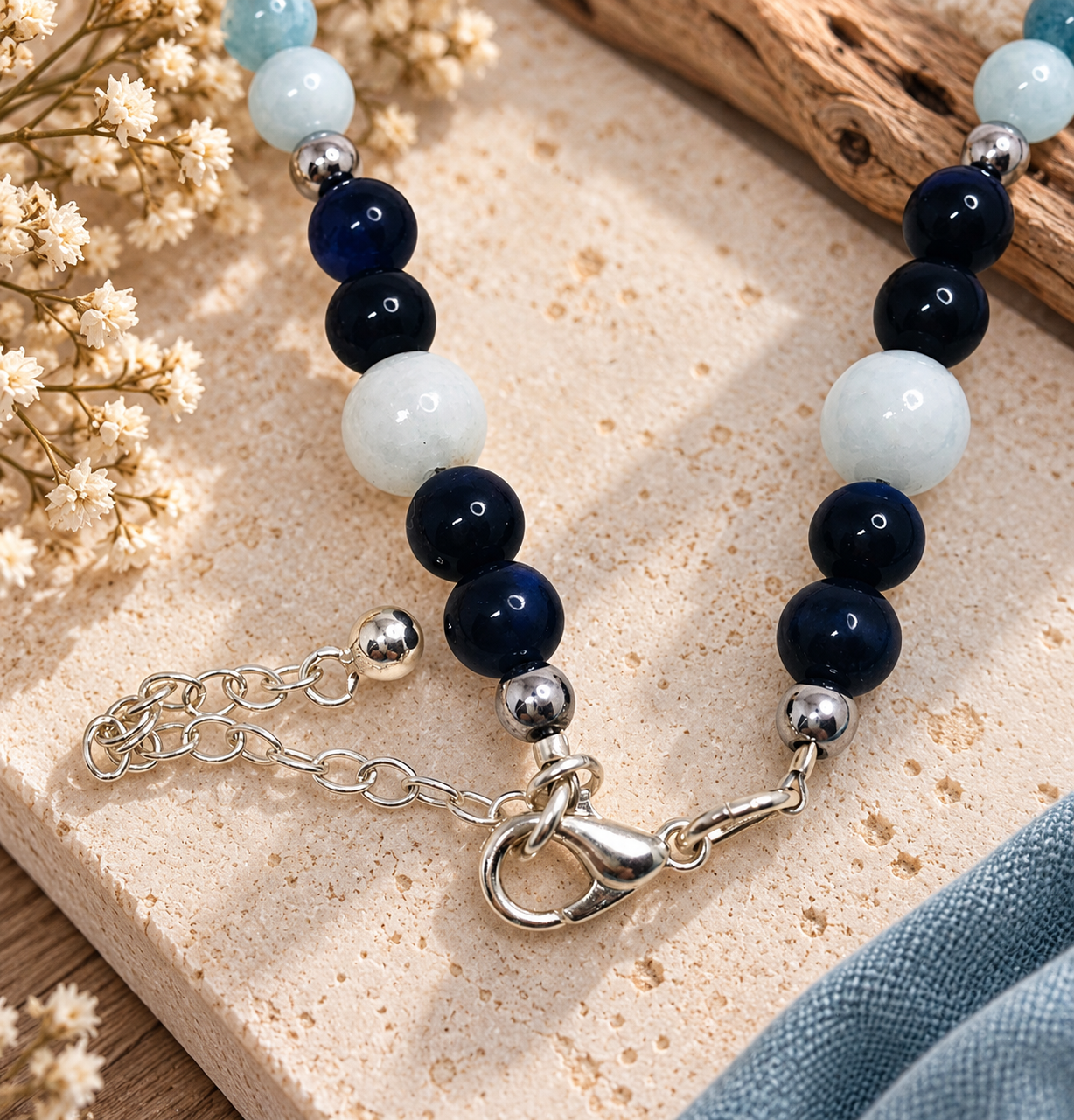Collier Pierres de Iolite, Œil de Tigre Bleu, Aigue-Marine & chips d’Agate. Perles Naturelles – Image 5