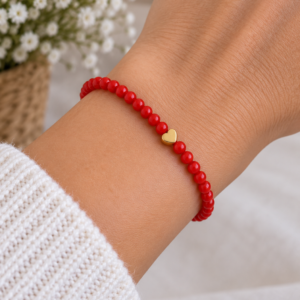 Bracelet en perles fantaisie Cœur en hématite dorée