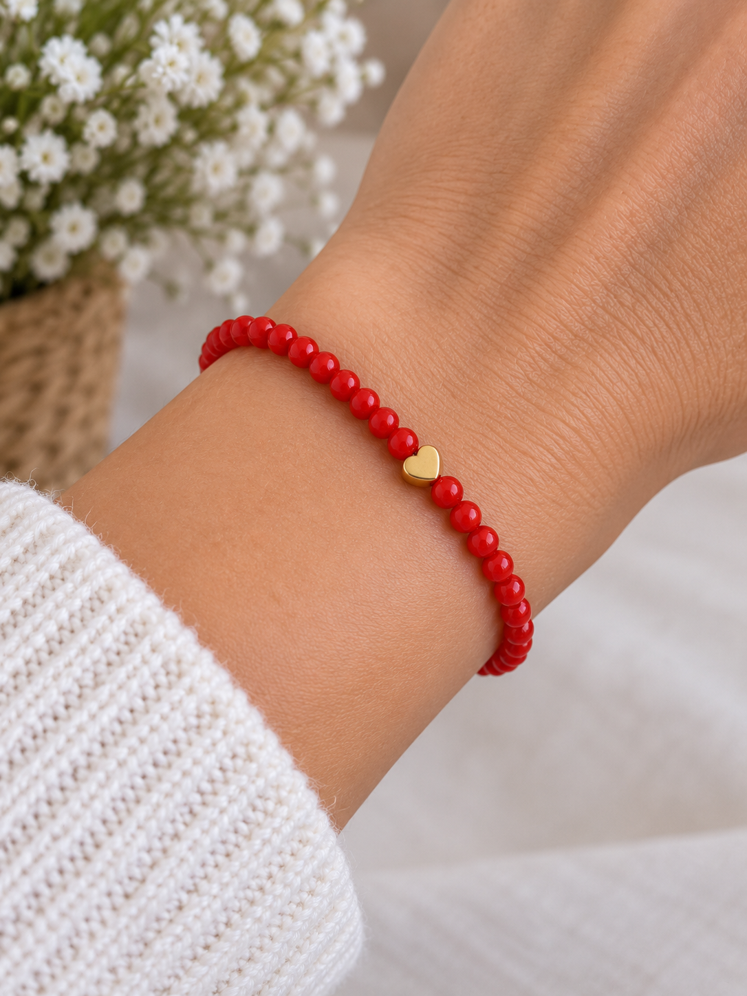 Bracelet en perles fantaisie Cœur en hématite dorée