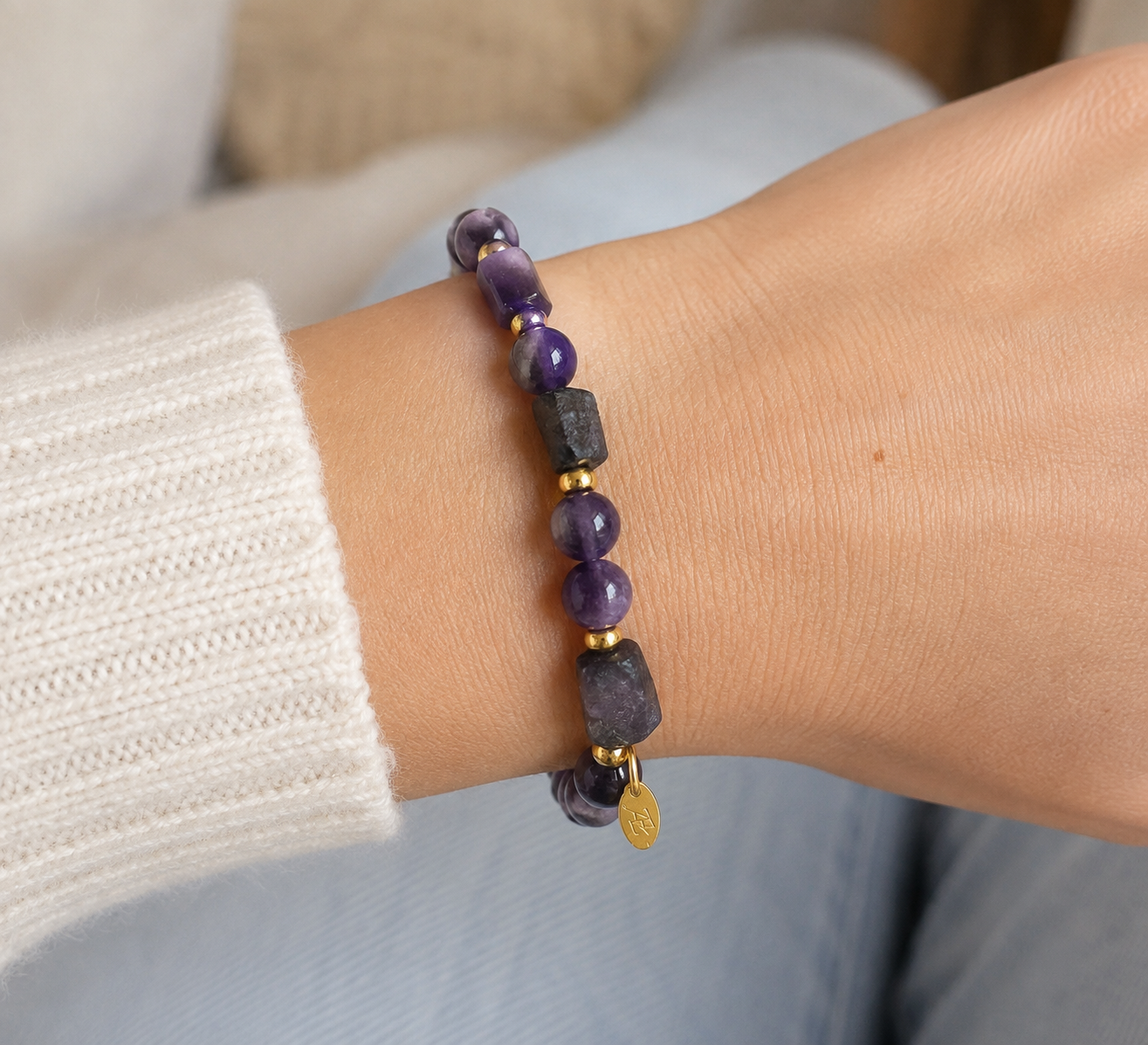 Bracelet Perles et Tubes Améthyste