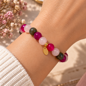 Bracelet Agate fuchsia, Quartz rose et Labradorite, perles naturelles