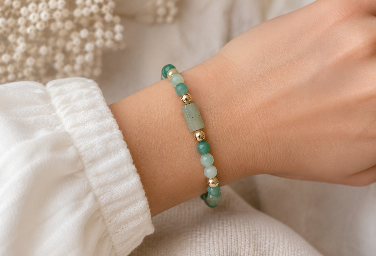 Bracelet Perles et Tubes Aventurine Verte