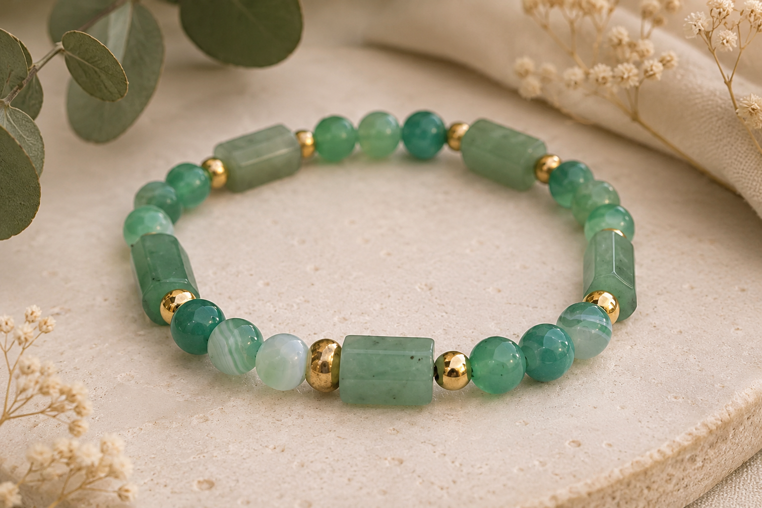 Bracelet Perles et Tubes Aventurine Verte – Image 2