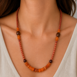 Collier en Bois de Santal, Bois de Rose & Cornaline Naturelle