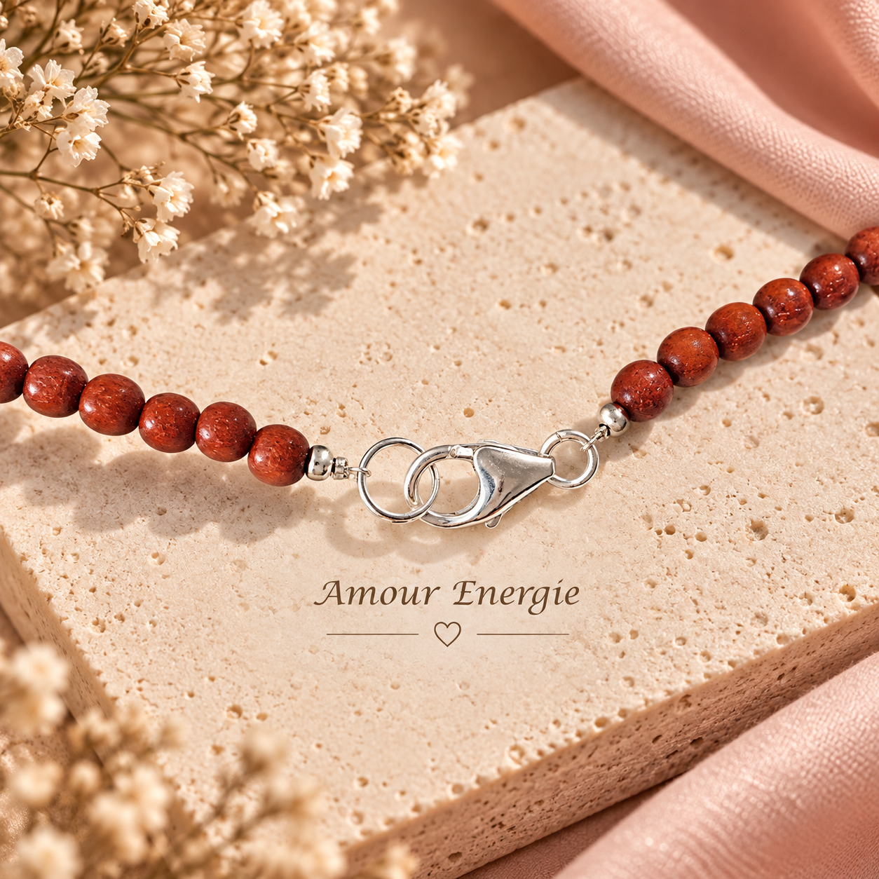 Collier en Bois de Santal, Bois de Rose & Cornaline Naturelle – Image 4