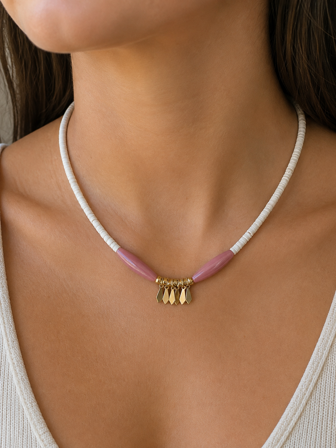 Collier en Coquillages Heishi.