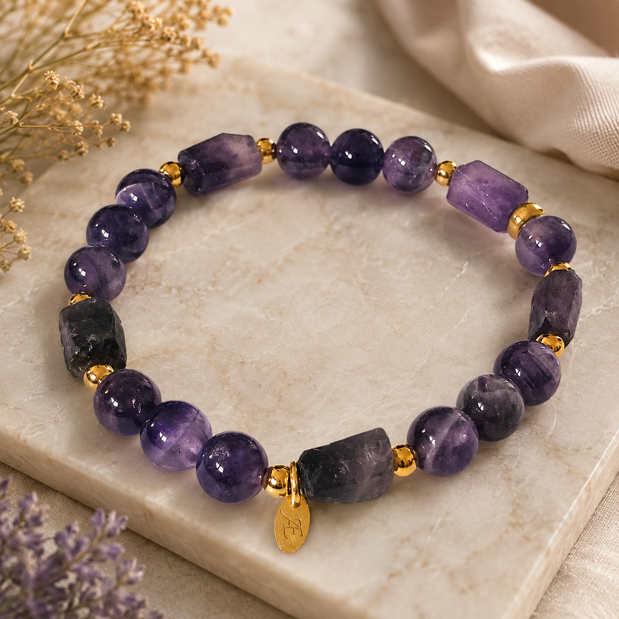 Bracelet Perles et Tubes Améthyste – Image 2
