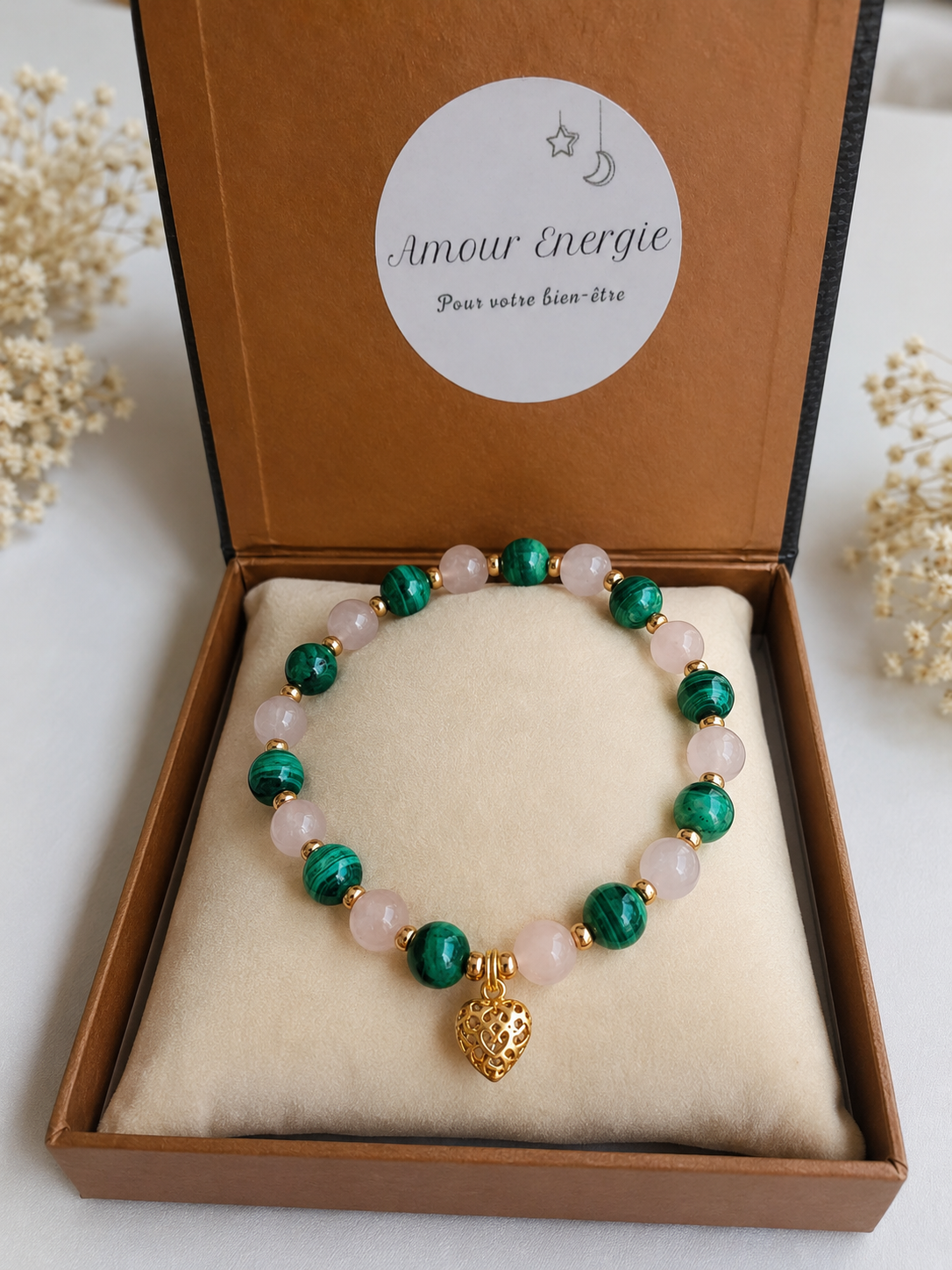Bracelet Malachite & Quartz Rose Apaisement et sérénité – Image 4