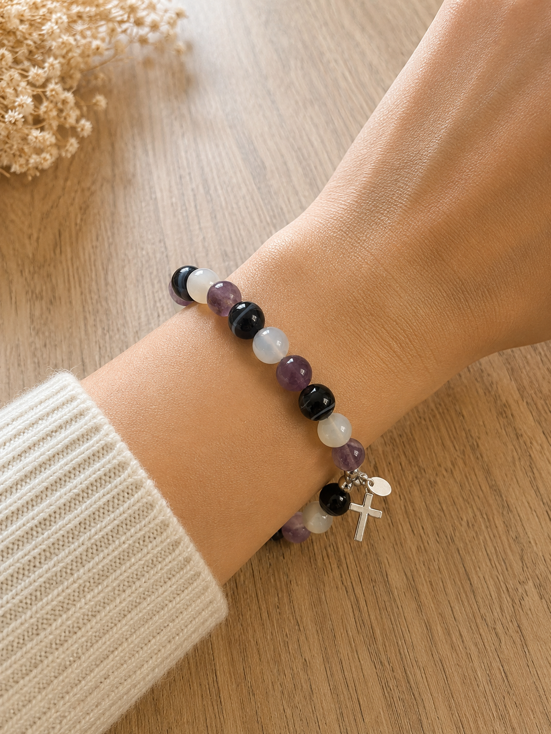 Bracelet Améthyste, Pierre de Lune & Sardonyx